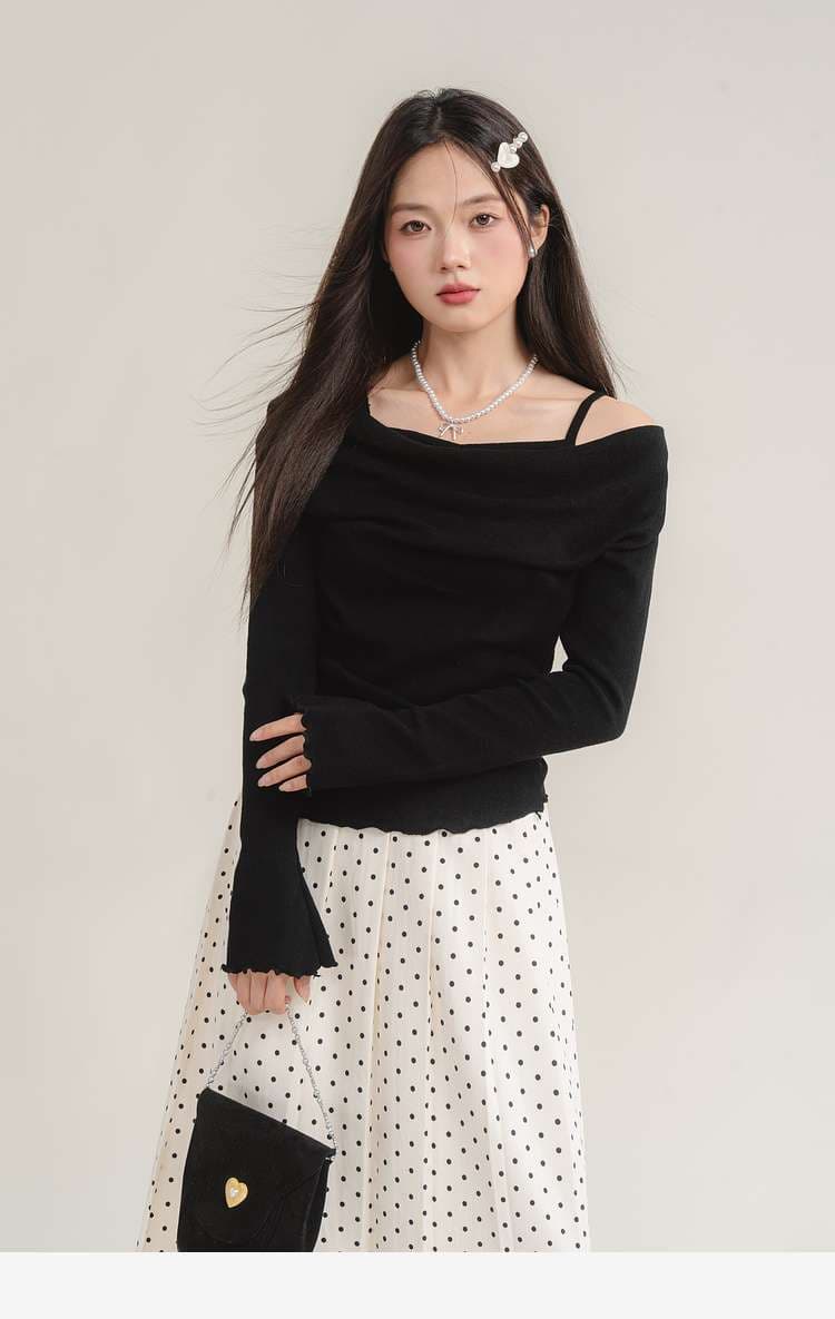 オフショルダーニットトップス｜デート服