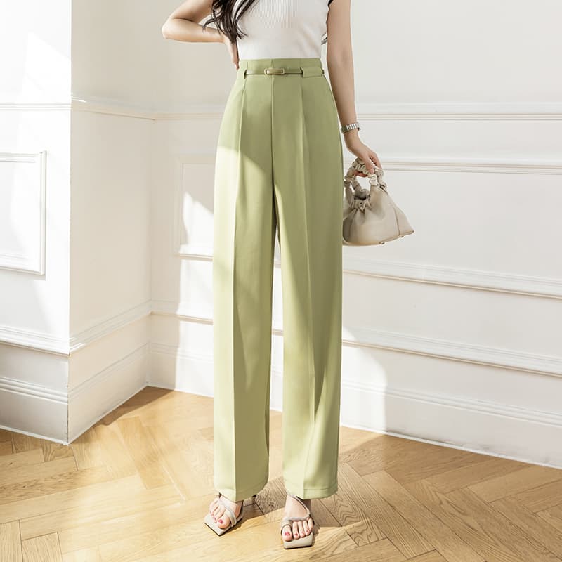 ハイウエストベルト付きワイドパンツ｜デート服