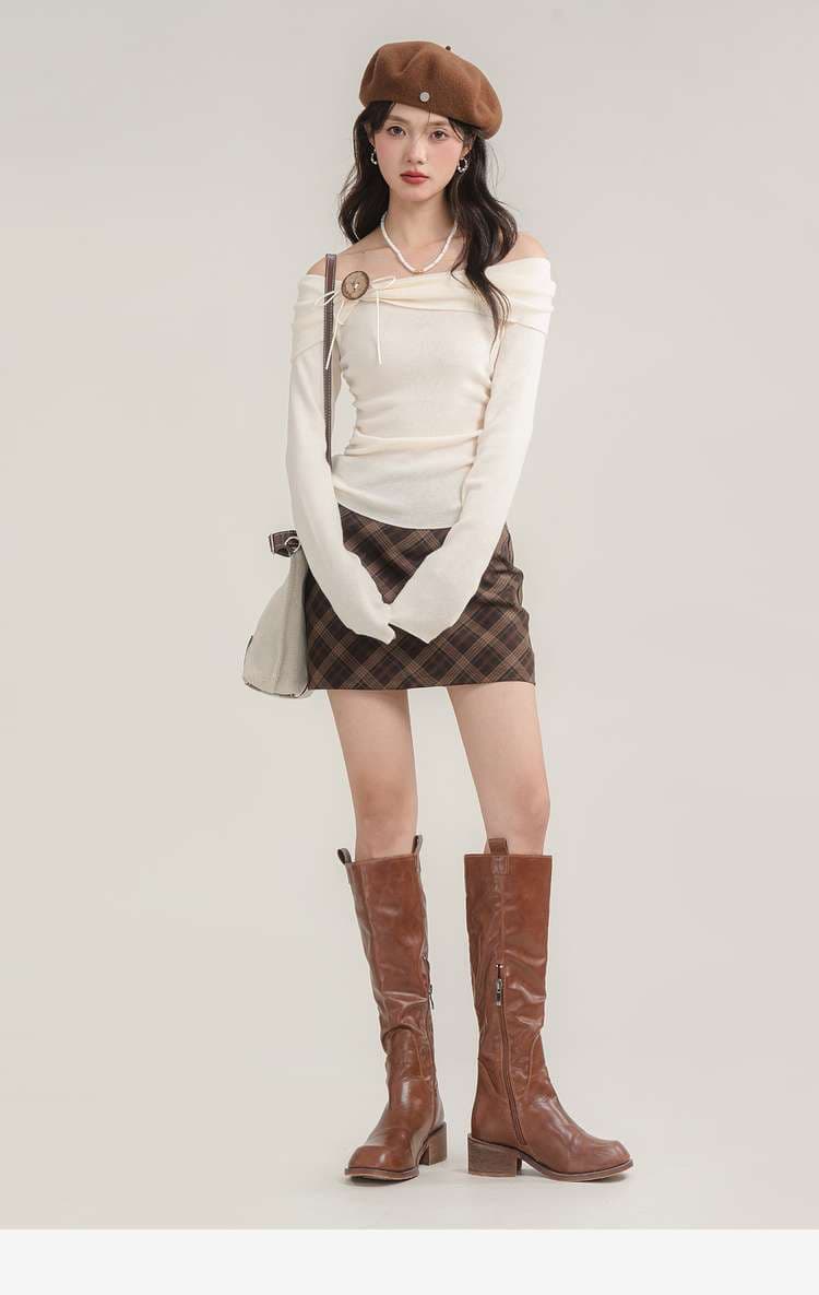 オフショルダーニットトップス｜デート服