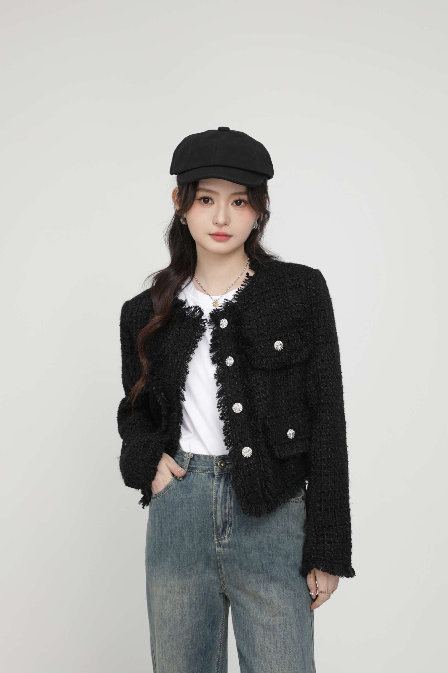 フリンジディテールツイードジャケット｜デート服