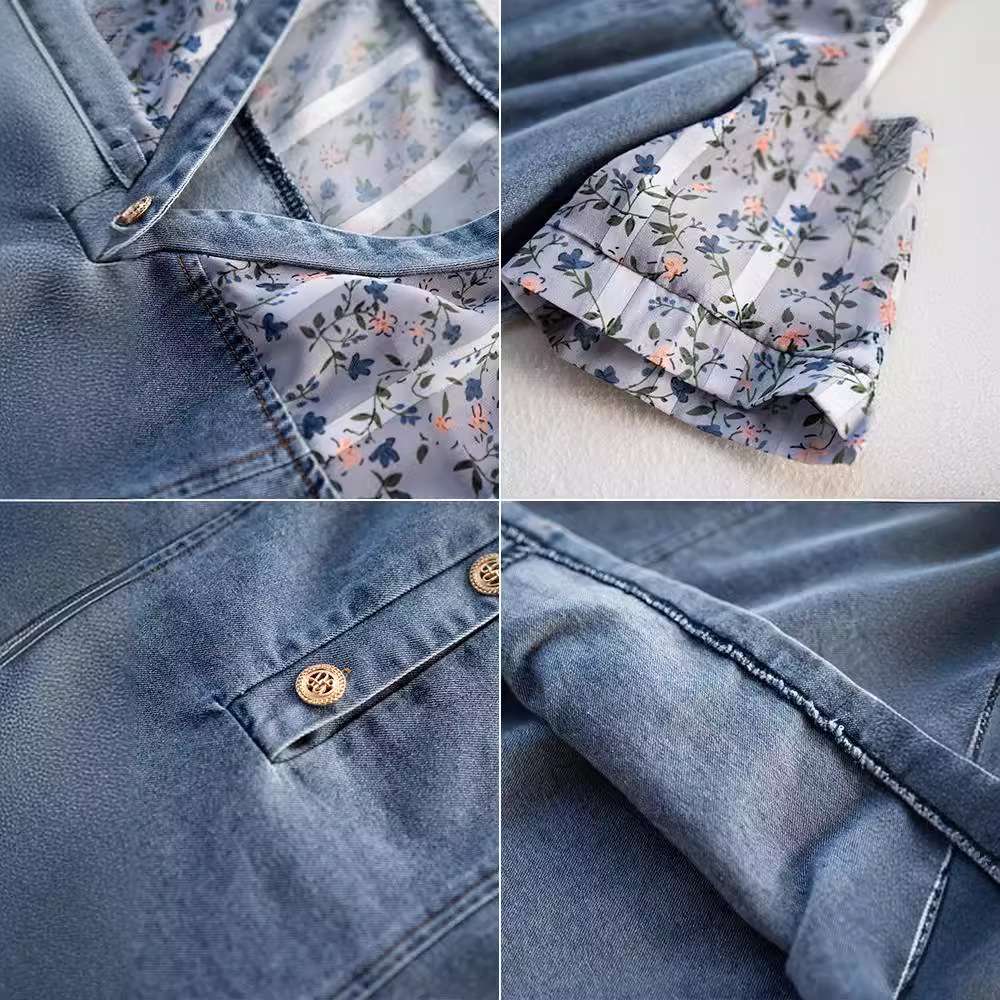 花柄切り替えデニムワンピース｜デート服