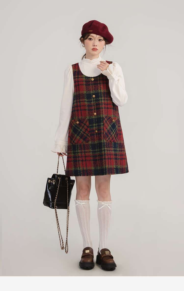 ヴィンテージチェック柄ジャンパースカート｜デート服