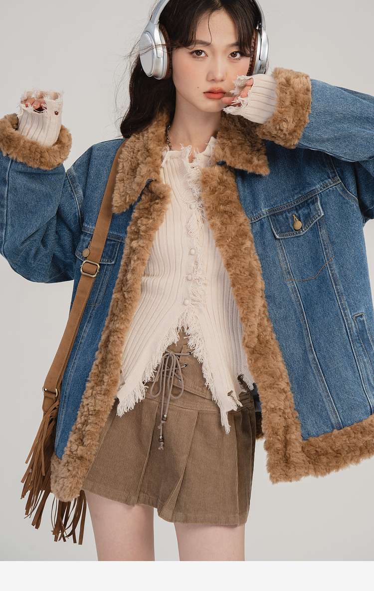 ボア裏地付きデニムジャケット｜デート服