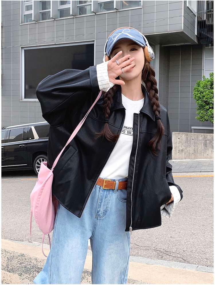 オーバーサイズレザージャケット｜デート服