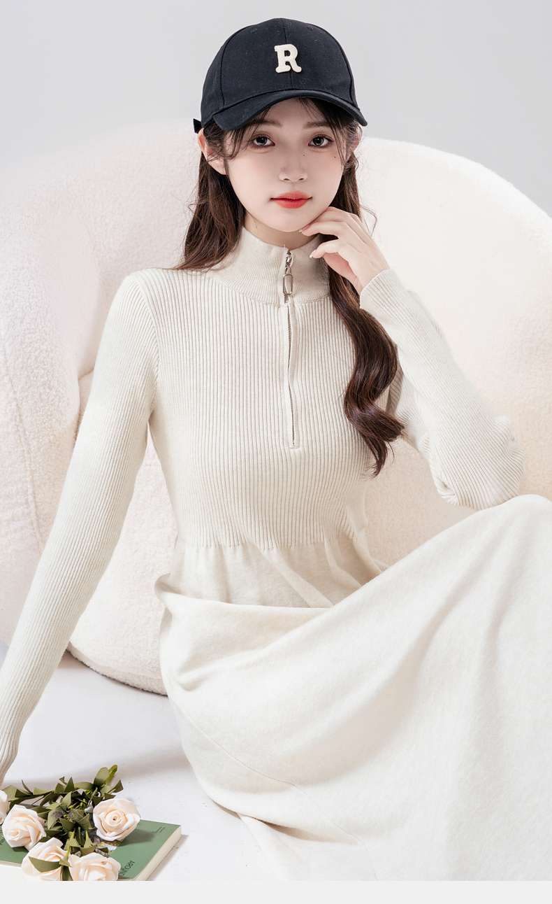 大人の抜け感が香る、リブニットハイネックワンピース｜デート服