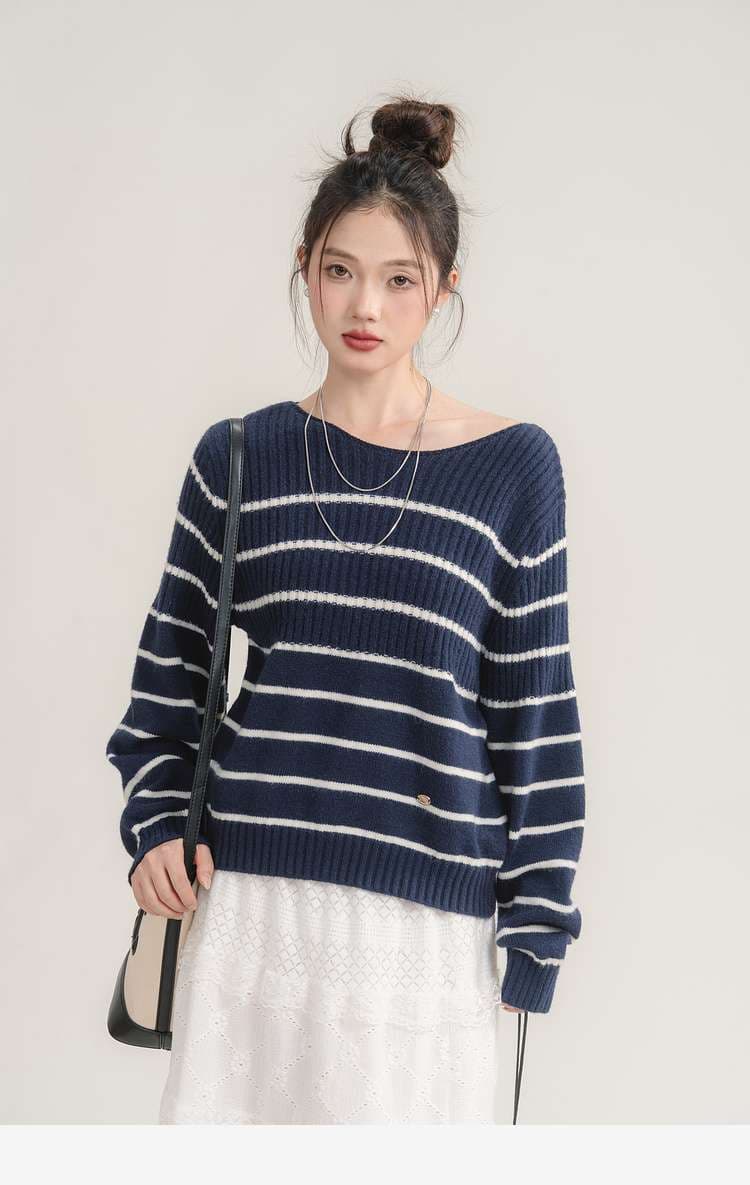 洗練カジュアルが叶う、ボーダーリブニットトップス｜デート服