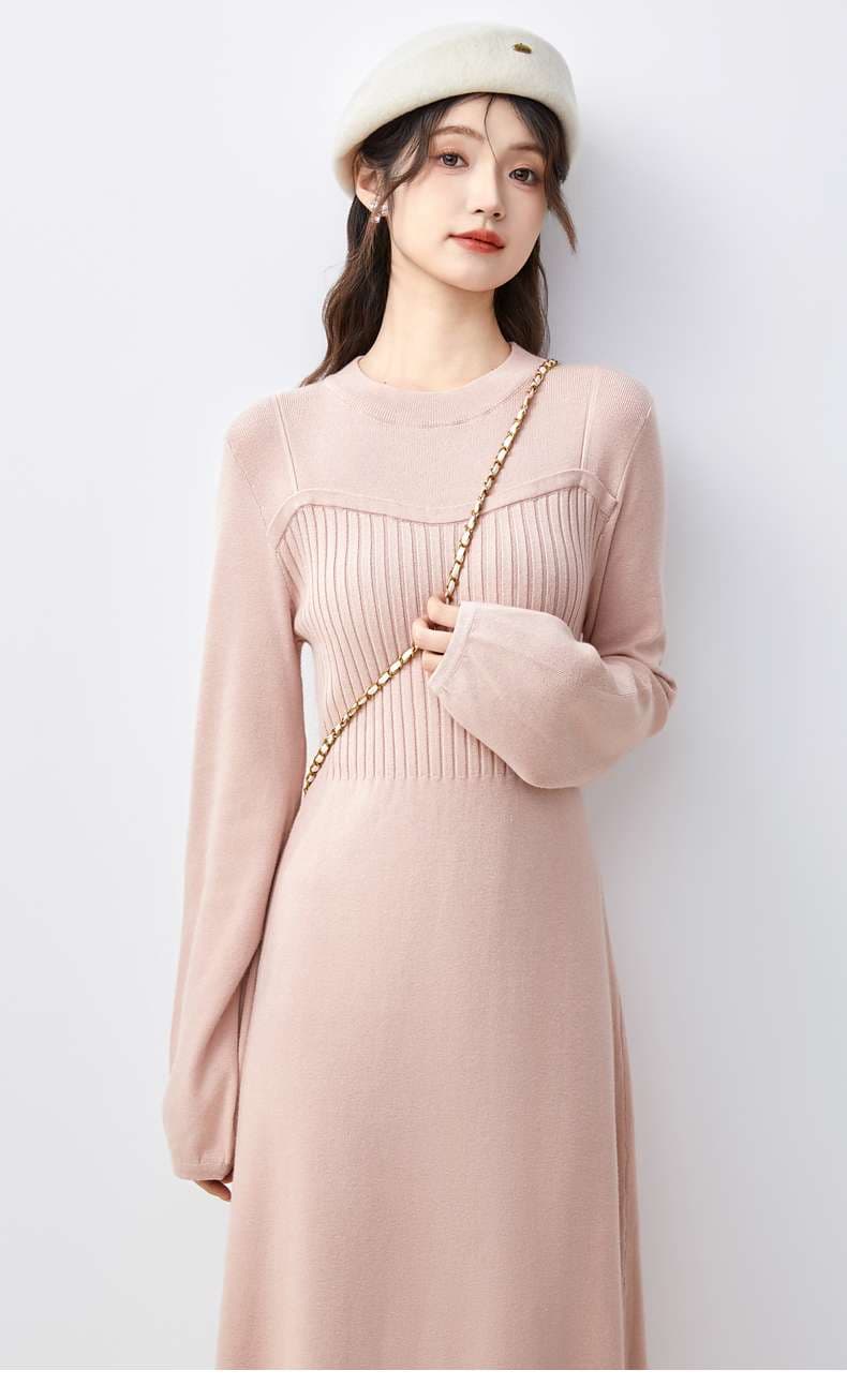 リブ編みニットワンピース｜デート服