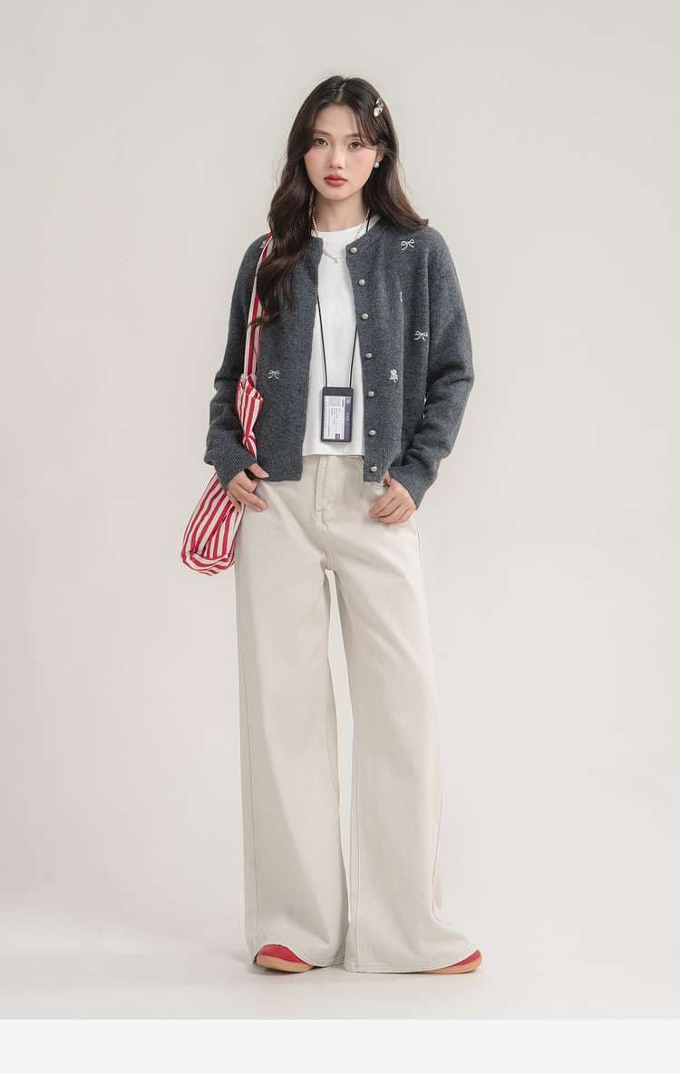 刺繍入りフェミニンカーディガン｜デート服