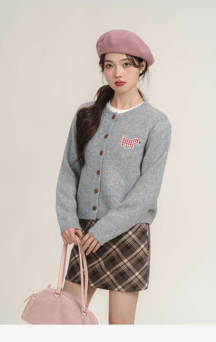 犬モチーフ刺繍カーディガン｜デート服