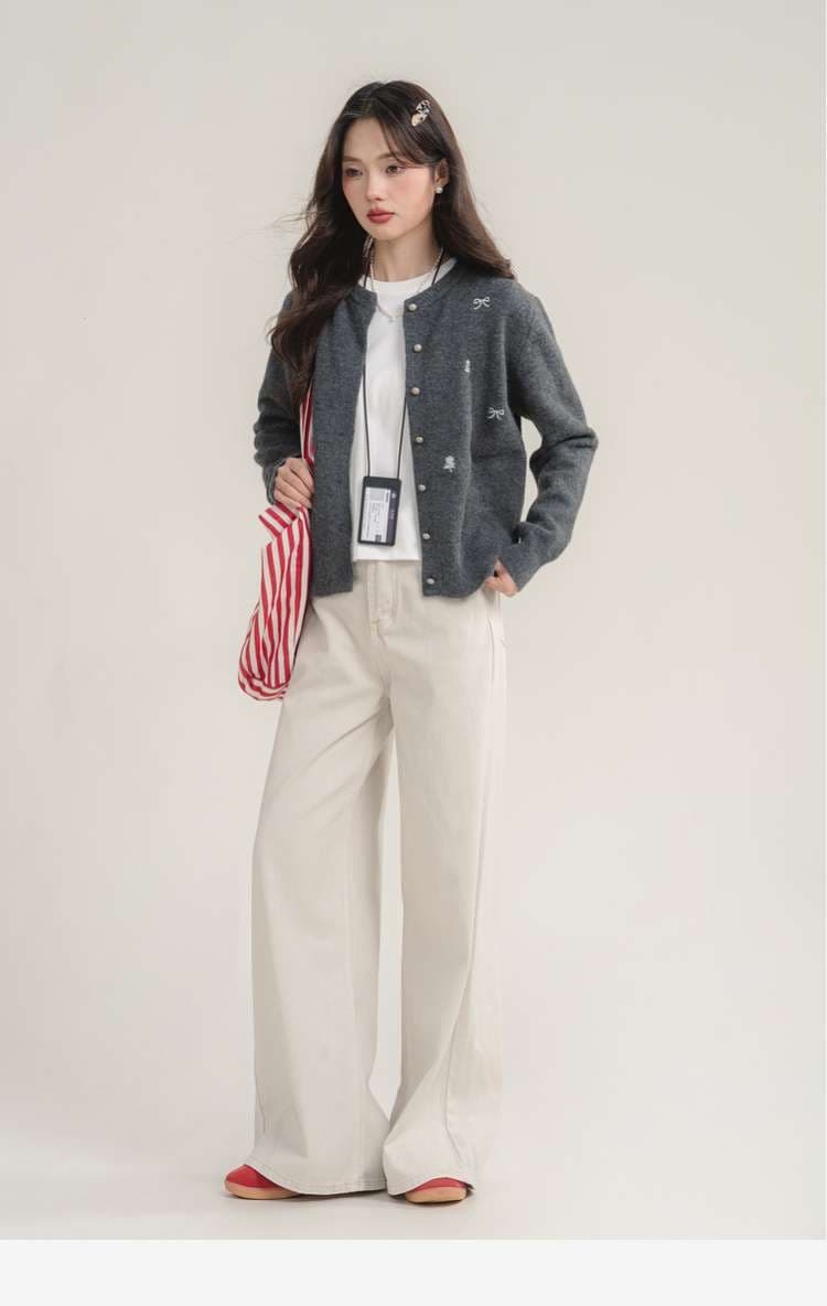 刺繍入りフェミニンカーディガン｜デート服