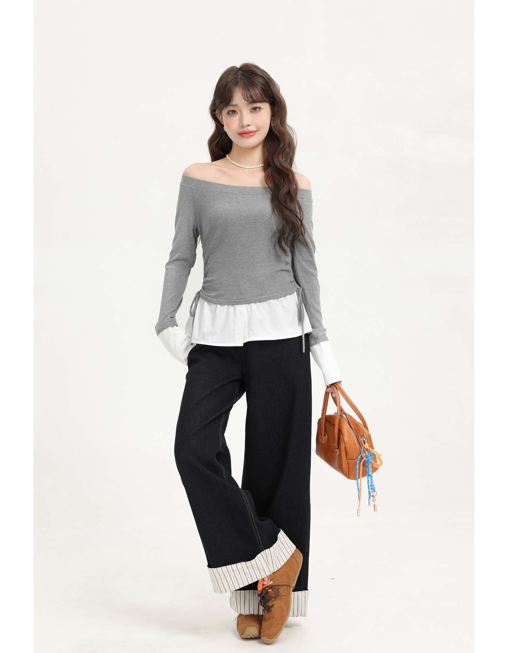 オフショルダードッキングリボントップス｜デート服