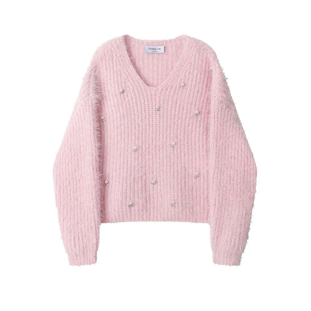 パールアクセントシャギーニット｜デート服