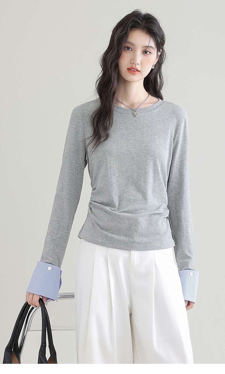 袖口切り替えロングスリーブカットソー｜デート服