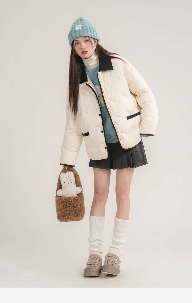 バイカラーボアキルティングジャケット｜デート服