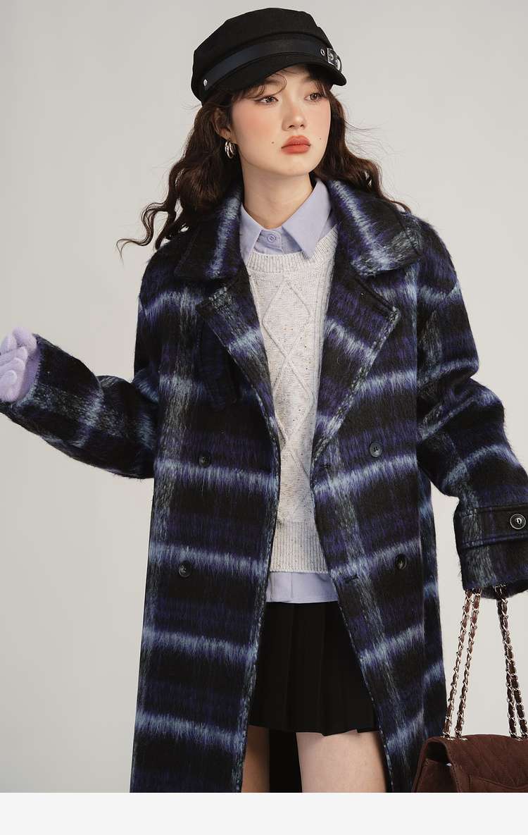 デート服　グラデーションチェックロングコート｜デート服