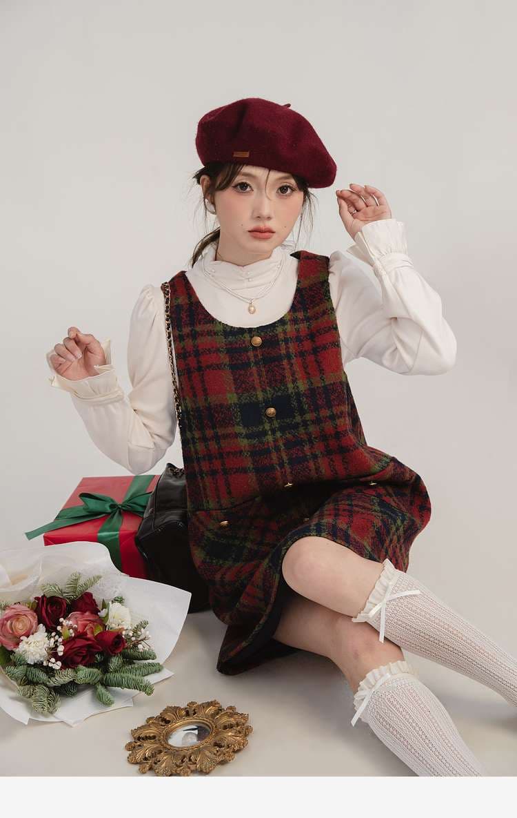 ヴィンテージチェック柄ジャンパースカート｜デート服