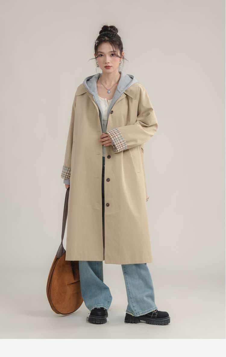 チェックカフストレンチコート｜デート服