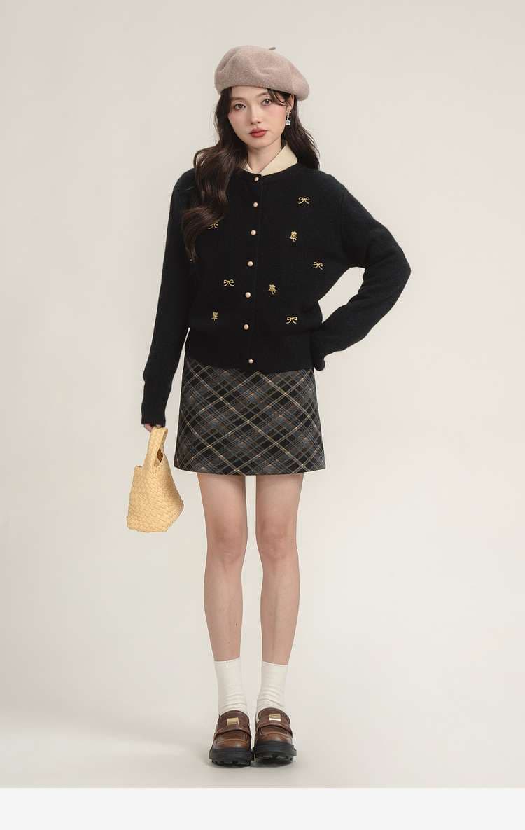 刺繍入りフェミニンカーディガン｜デート服