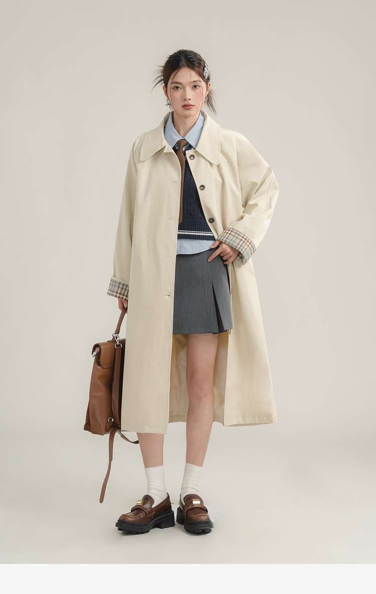 チェックカフストレンチコート｜デート服
