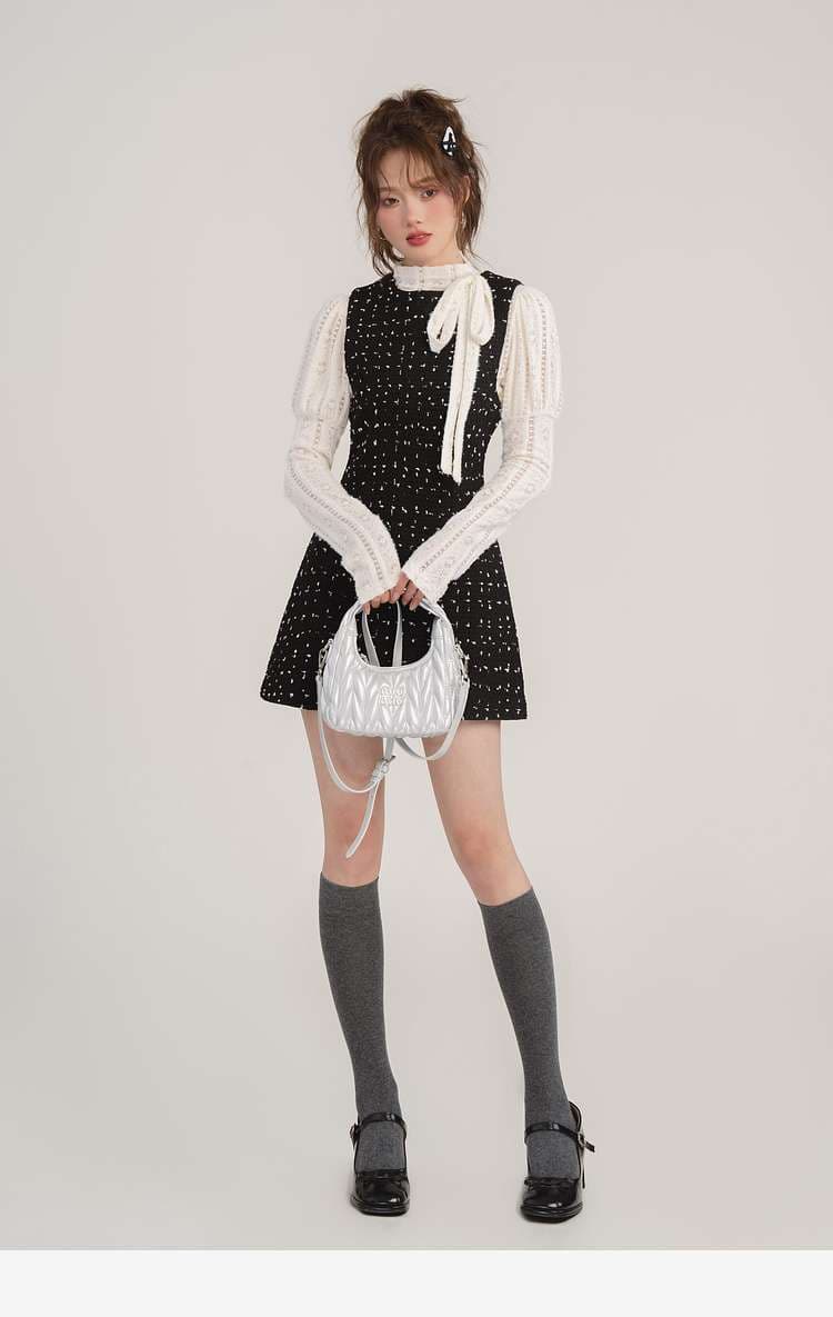 レーストップス＆ツイードミニワンピース セット｜デート服