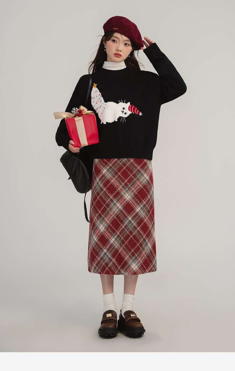 猫ちゃん柄ニット｜デート服