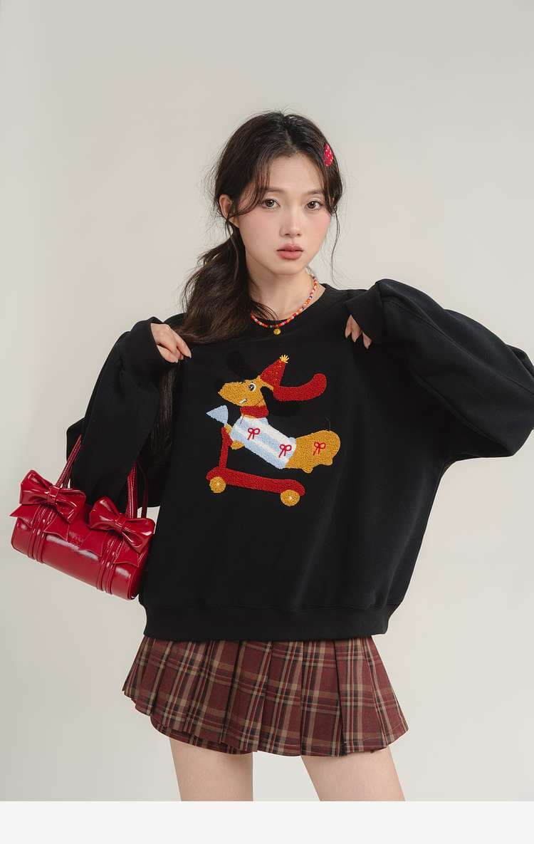 クリスマス犬柄スウェット｜デート服