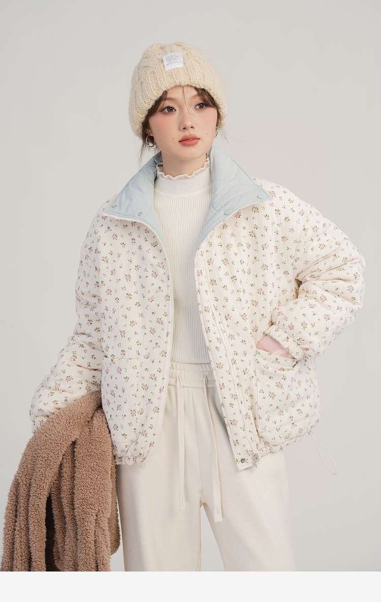 花柄リバーシブルキルティングジャケット｜デート服