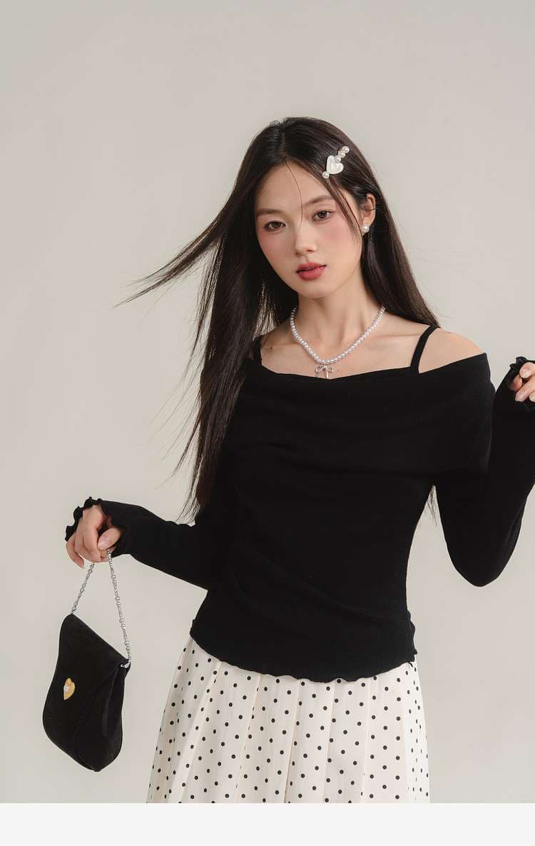 オフショルダーニットトップス｜デート服