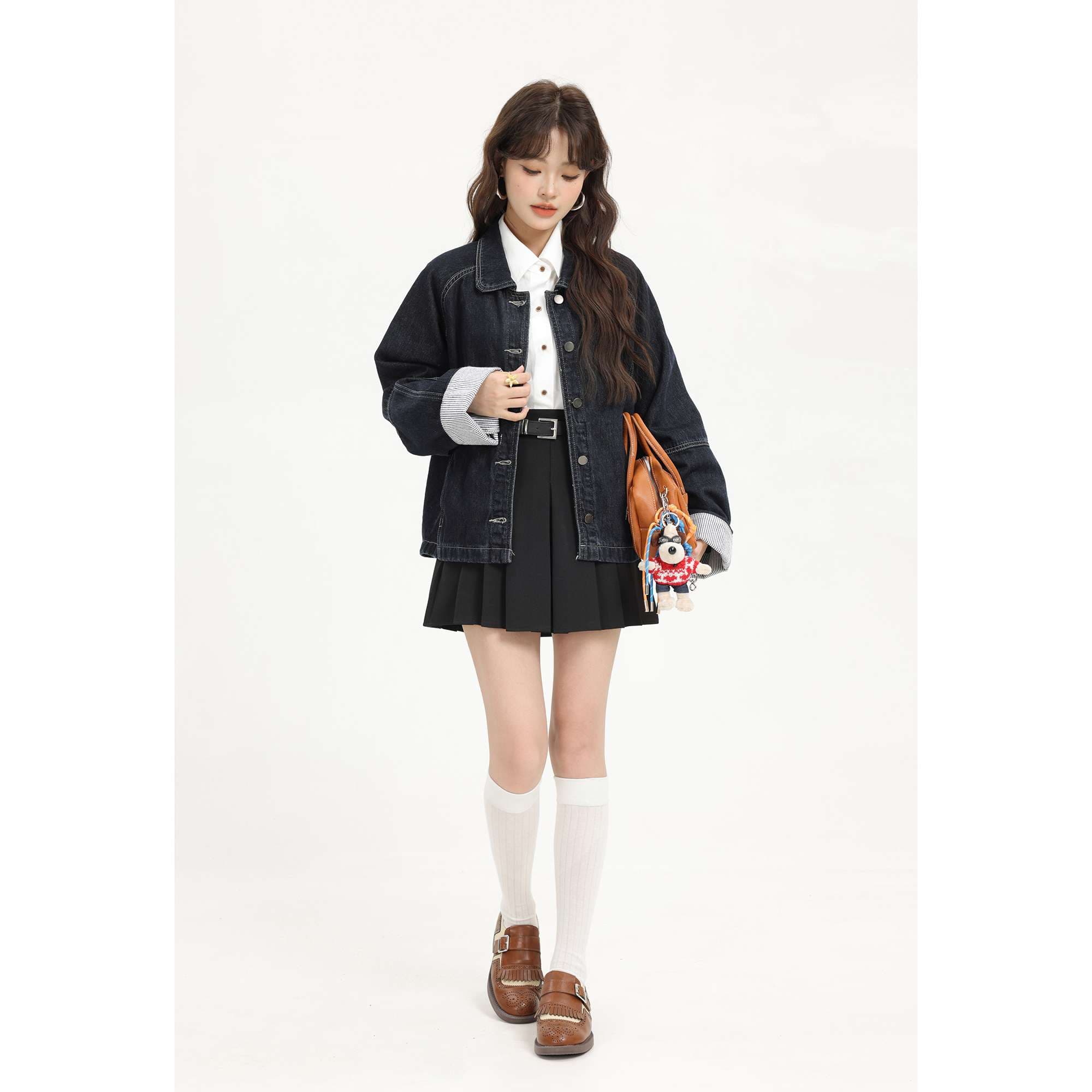 カフスストライプデニムジャケット｜デート服
