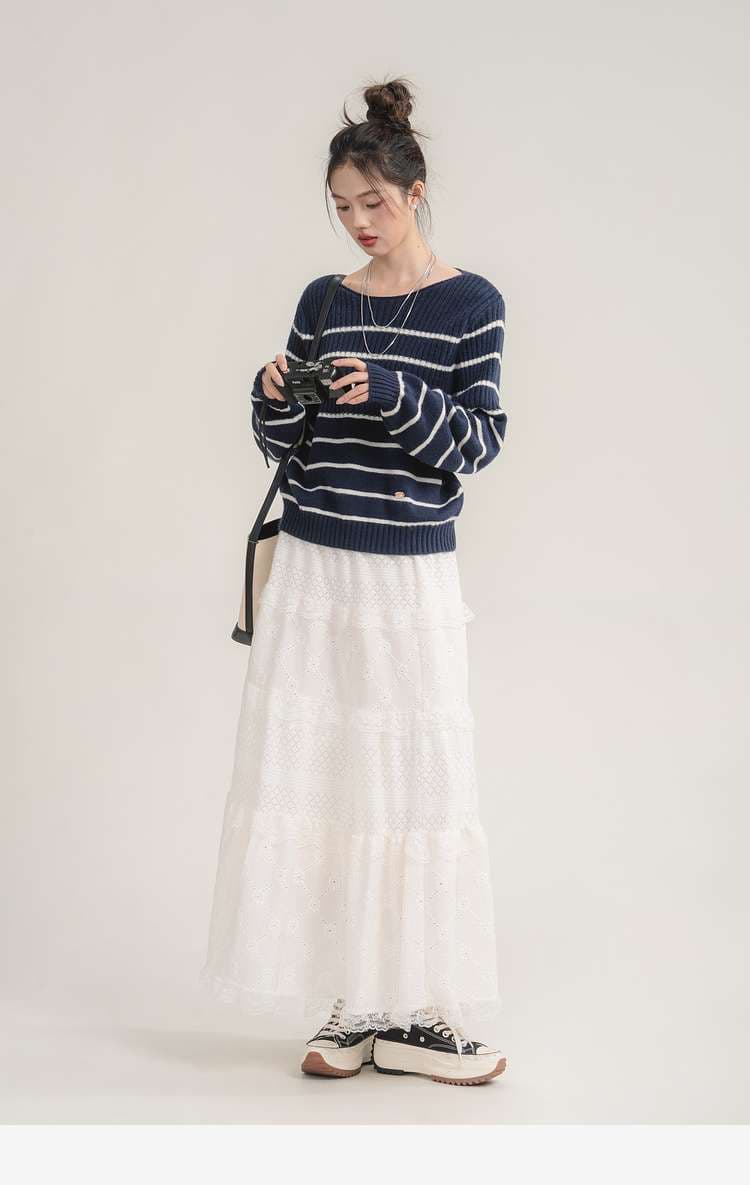 洗練カジュアルが叶う、ボーダーリブニットトップス｜デート服