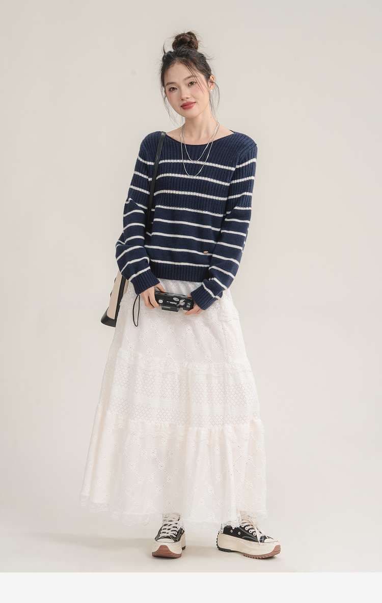 洗練カジュアルが叶う、ボーダーリブニットトップス｜デート服