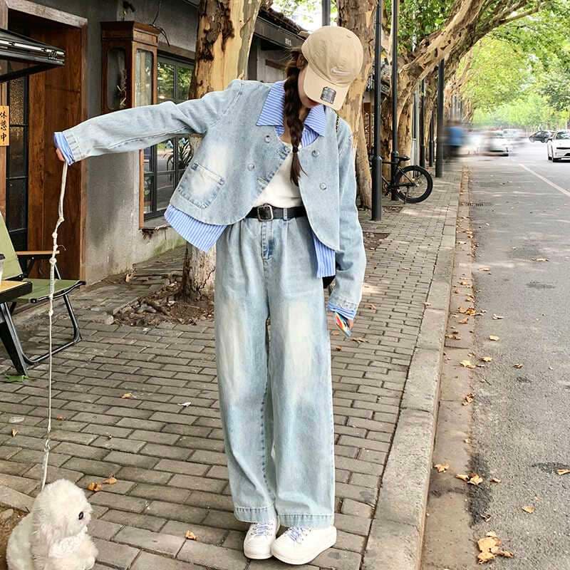 ダブルボタンデニムジャケット&ボトムス セットアップ｜デート服