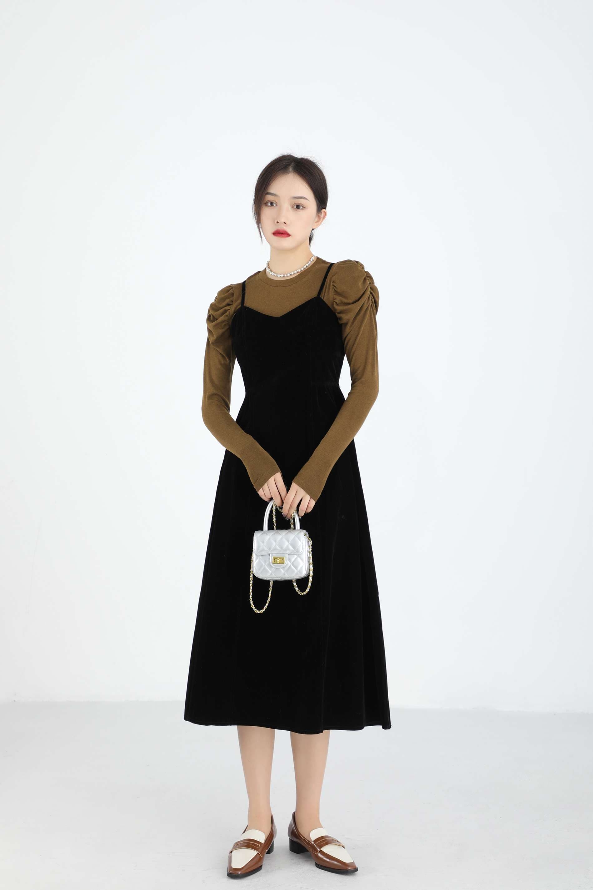 ベルベットキャミワンピースレイヤードセット｜デート服