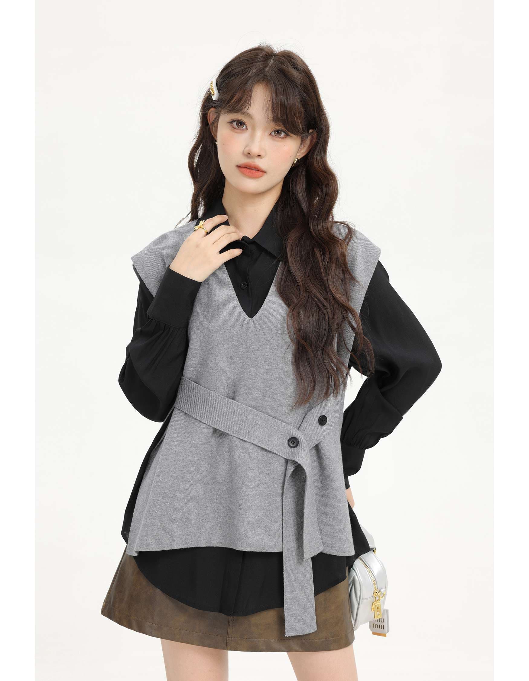 レイヤード風ベスト＆シャツセット｜デート服