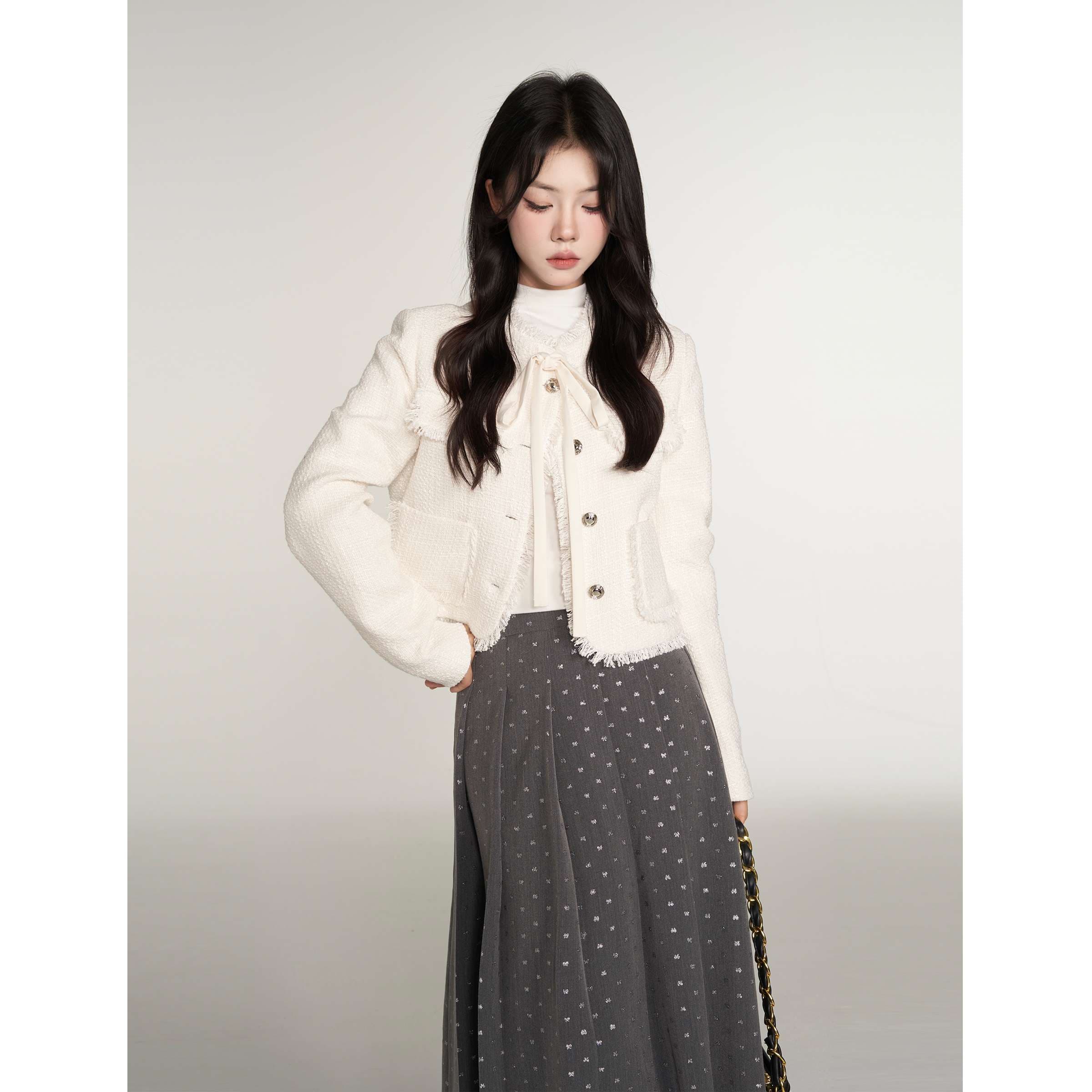 ドットフラワープリーツロングスカート｜デート服