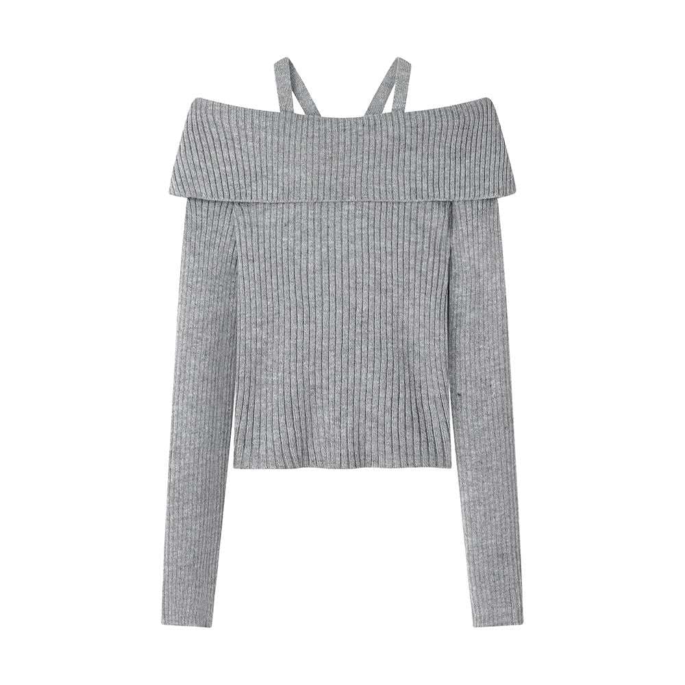 オフショルダークロスリブニット｜デート服