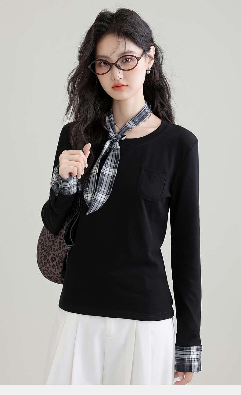 きちんと見えが嬉しい、大人のチェック柄アクセントニット｜デート服