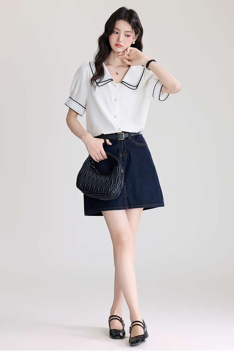 さわやかセーラーカラーシャツ｜デート服