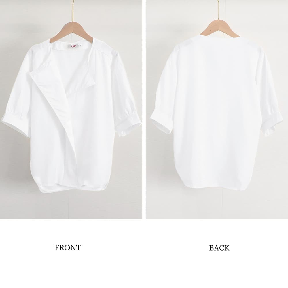 デート服 夏のデート向け Vネックシャツブラウス 上品半袖