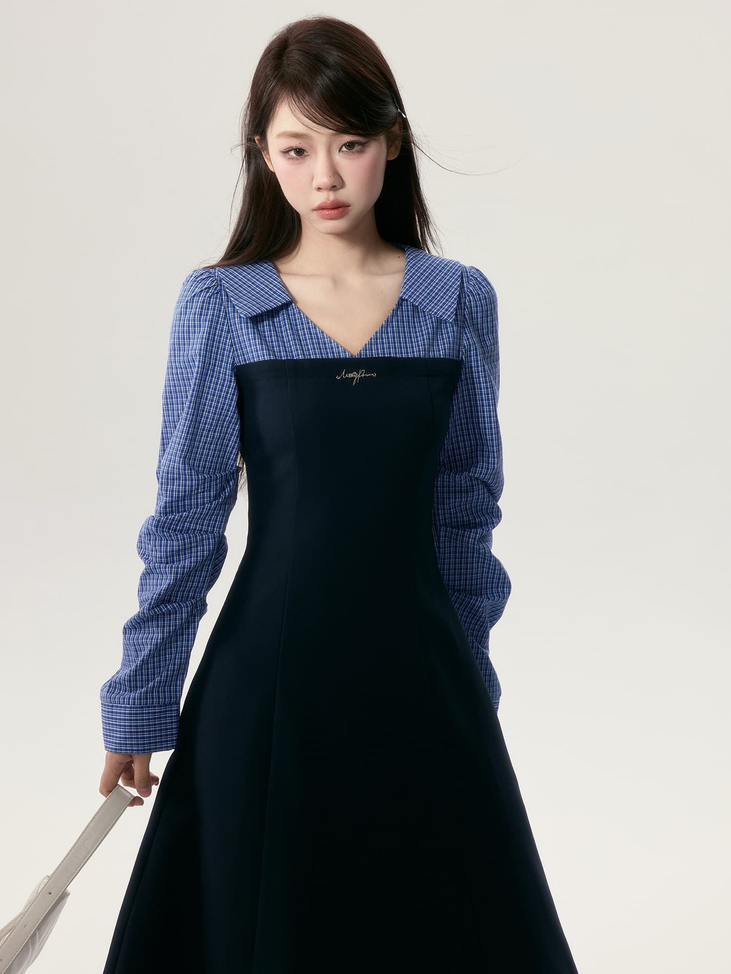異素材ドッキングロングワンピース｜デート服