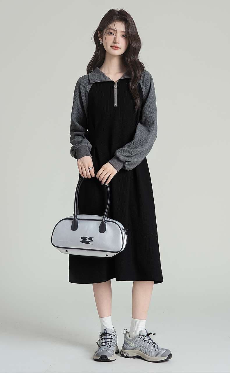 シーンを選ばず着回せる、ジップアップ切り替えワンピース｜デート服