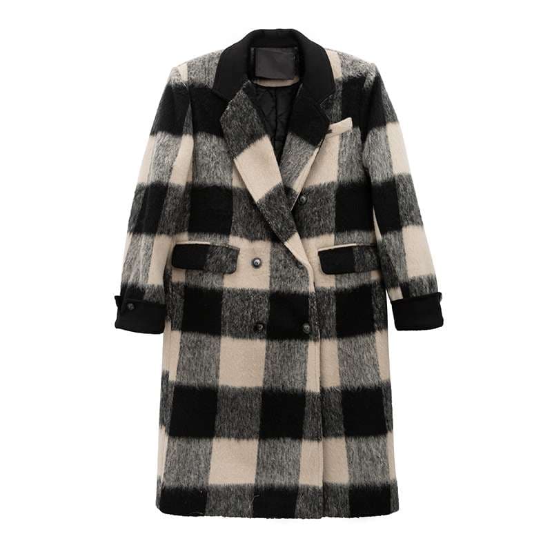 ビッグチェック柄ロングコート｜デート服