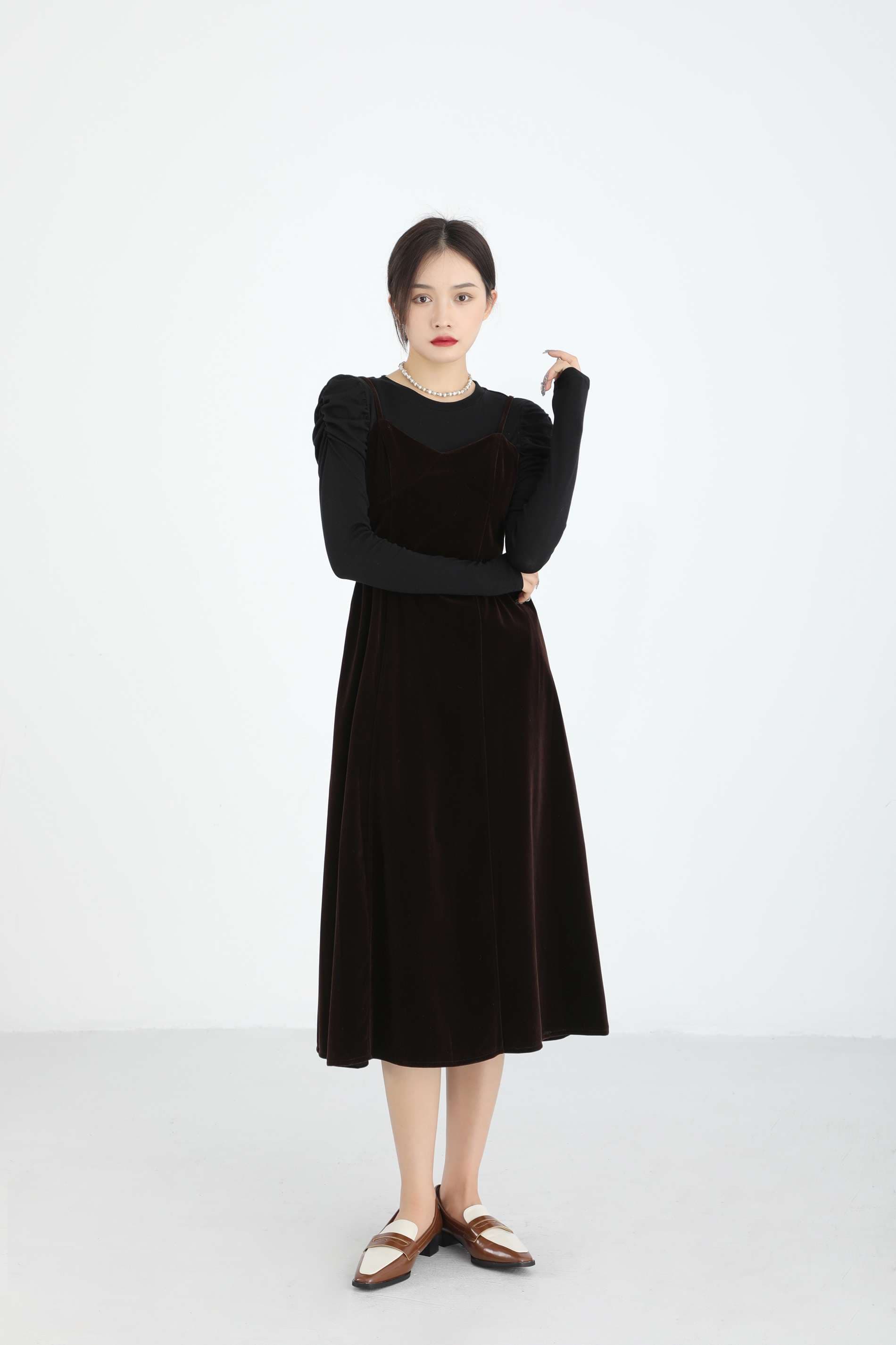 ベルベットキャミワンピースレイヤードセット｜デート服