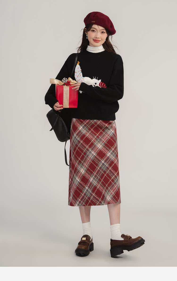 猫ちゃん柄ニット｜デート服