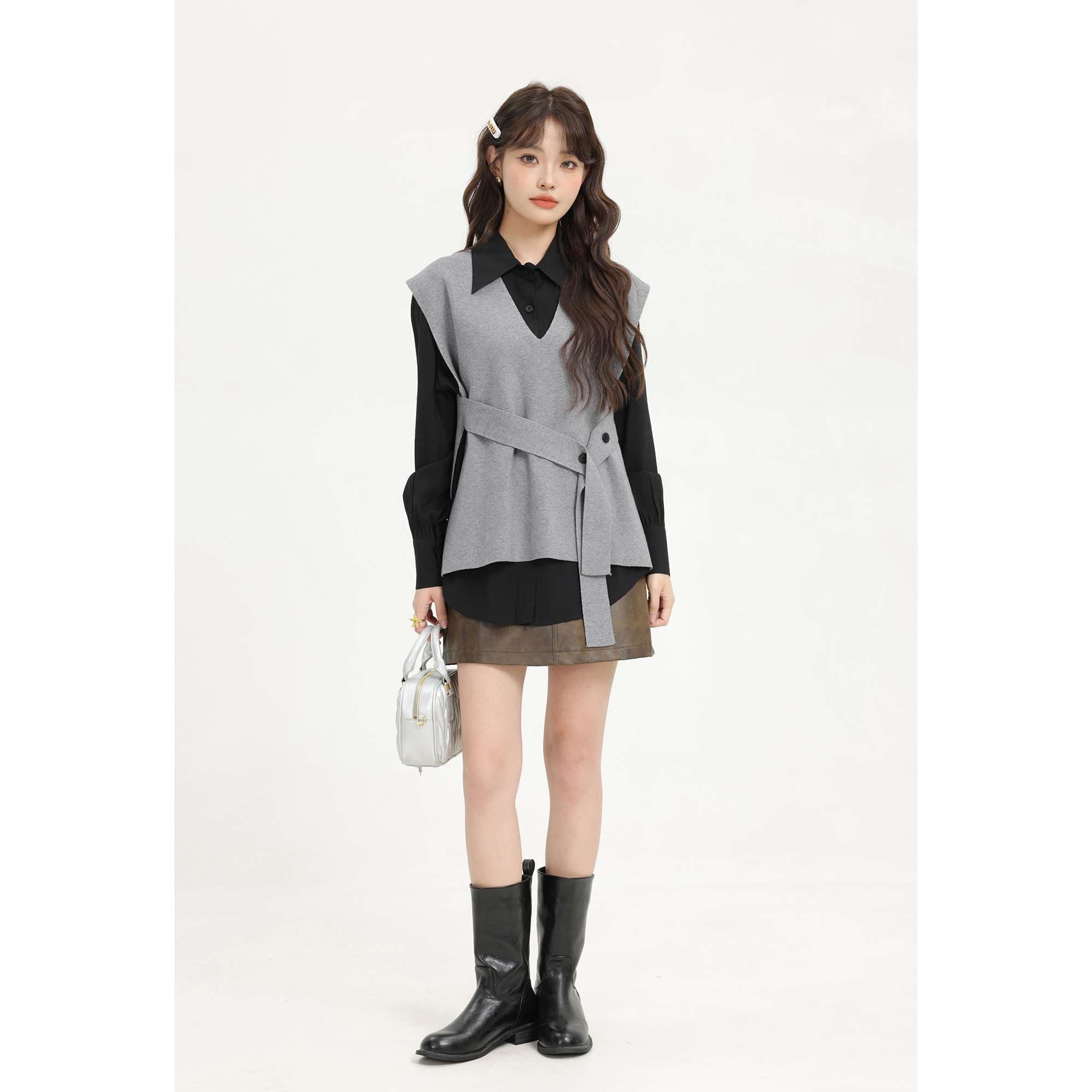レイヤード風ベスト＆シャツセット｜デート服