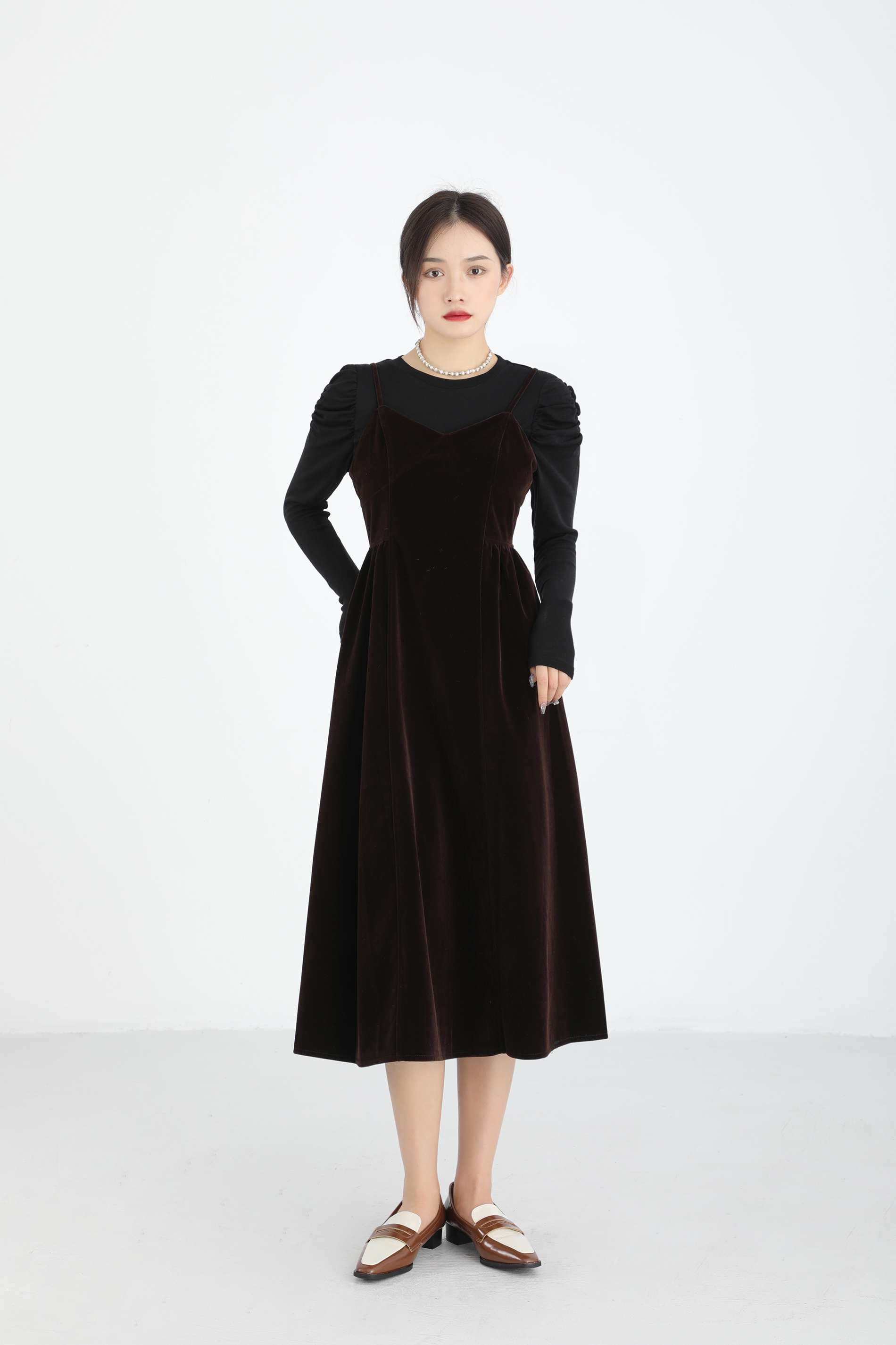ベルベットキャミワンピースレイヤードセット｜デート服