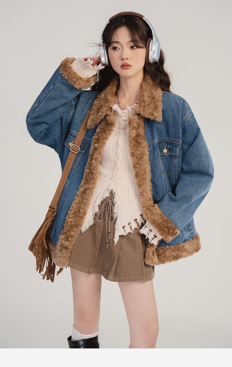 ボア裏地付きデニムジャケット｜デート服