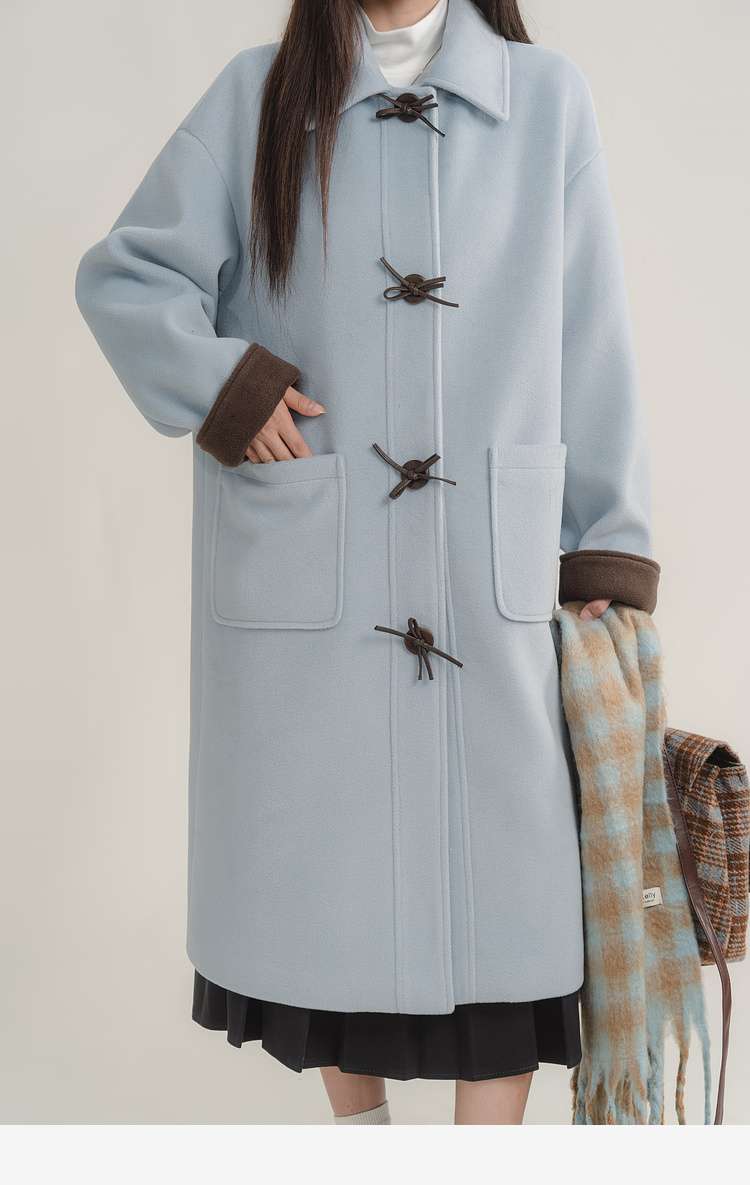 バイカラーダッフルロングコート｜デート服
