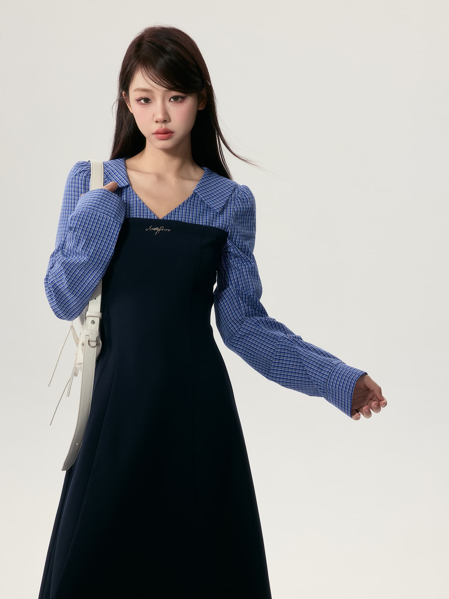 異素材ドッキングロングワンピース｜デート服