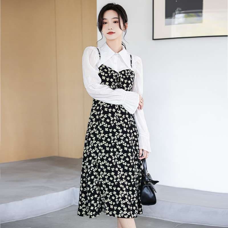 一枚で仕上がる大人の甘さ、花柄キャミワンピースセット｜デート服